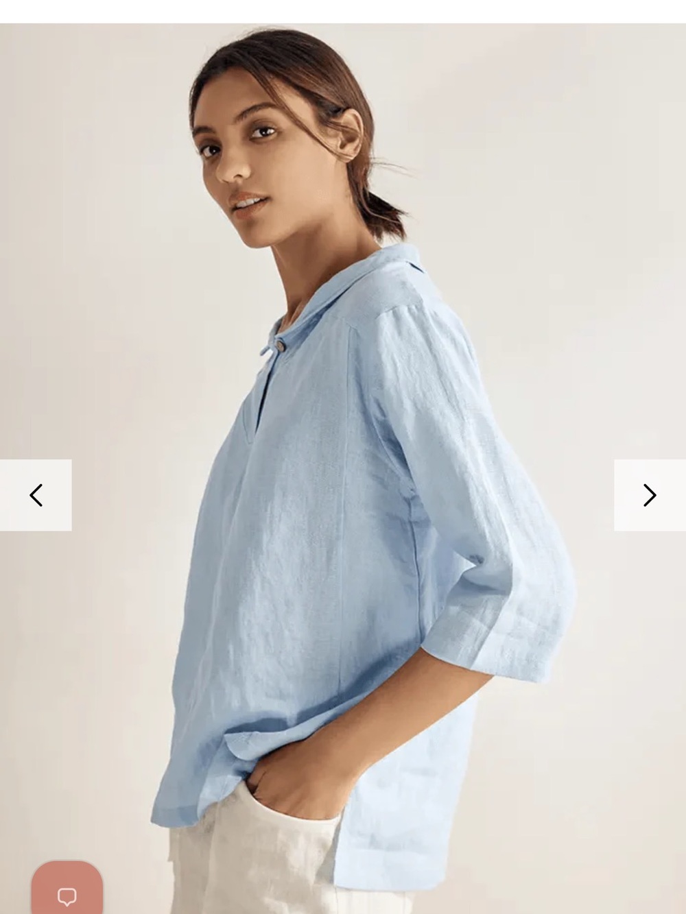 100% Linen Lintico Light Blue Women's  V-Neck Top - Picture 2 of 7